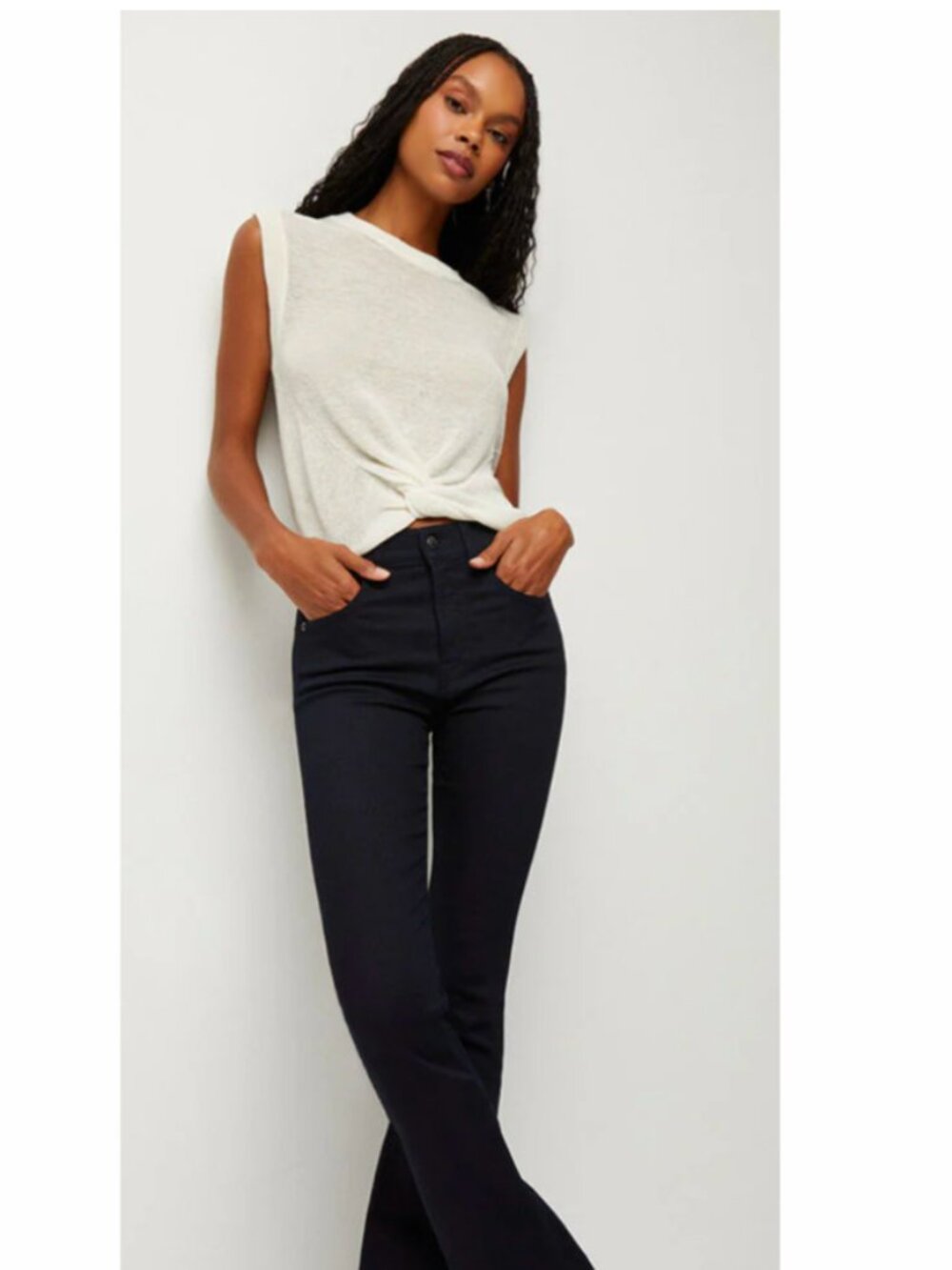 VERONICA BEARD Kellen Twist Front Sleeveless Linen Sweater Ivory Medium - Picture 2 of 12